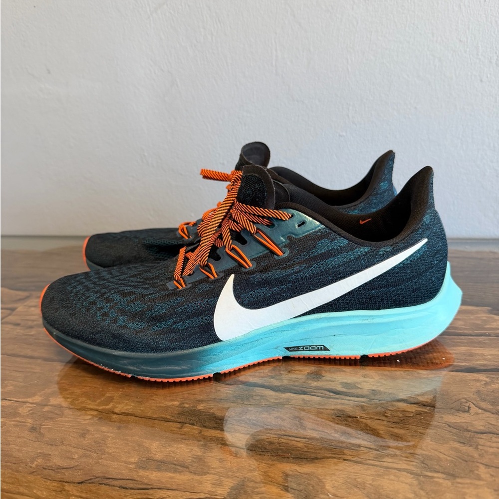 Nike Air Zoom Pegasus 36 Men's Running Shoes - Black with Teal & Orange